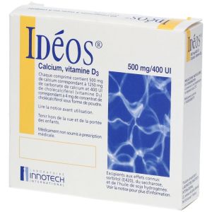 Idéos 500 mg/400 UI - Calcium Vitamine D3 - 60 Comprimés à sucer ou croquer