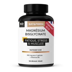 Magnésium Bisglycinate Premium - Fatigue, Stress et Muscles - Hautement dosé - 180 gélules