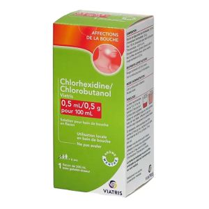Chlorhexidine/Chlorobutanol 0,5mL/0,5g pour 100ml - Affections buccale - Flacon avec gobelet doseur