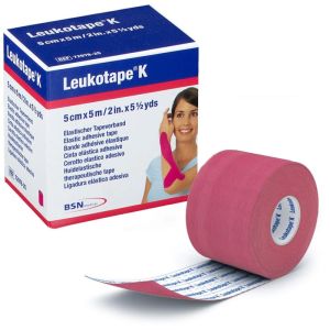 Bande de contention adhésive Leukotape K - Rose - 5cm x 5m - Drainage lymphatique et Soulage douleur