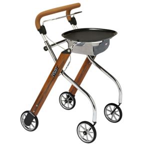 Rollator 4 roues Let's Go Indoor Teak - Bois foncé - Avec Plateau et Panier