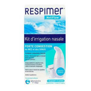 Respimer Netiflow - Kit irrigation nasale - Forte congestion Nez Sinus - 1 Dispositif + 6 sachets