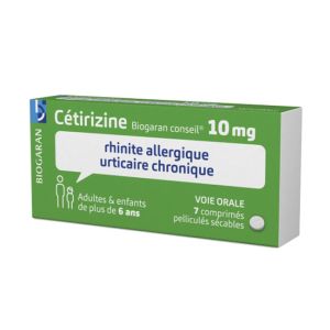 Cétirizine 10mg - Rhinite allergique Urticaire chronique - 7 comprimés