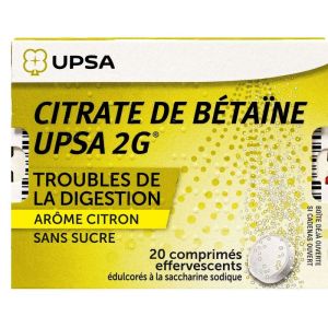 Citrate de Bétaine 2g arôme Citron - Troubles digestion - 20 comprimés effervescents
