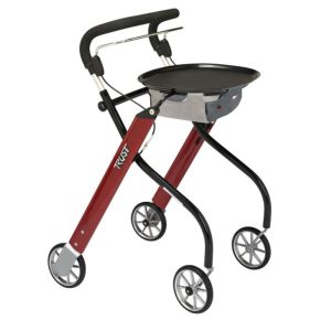 Rollator 4 roues Let's Go Indoor - Rouge - Avec Plateau et Panier