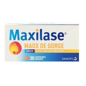 Maxilase Adulte 3000u - Maux de gorge - 30 comprimés enrobés