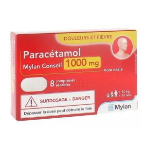Paracétamol 1000mg Mylan Conseil - Douleurs et Fièvre - 8 comprimés sécables