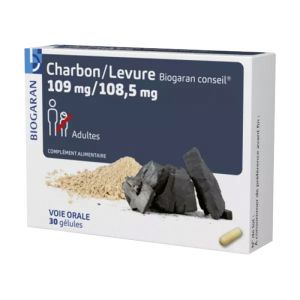 Charbon/Levure 109mg/108,5 mg - Inconfort digestif, ballonnements et flatulences - 30 gélules