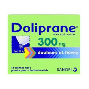 Doliprane 300mg - 16 à 48kg - Douleurs et Fièvre - Poudre pour solution buvable - 12 sachets-dose