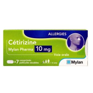 Cetirizine 10mg Mylan Pharma - Rhinite allergique Urticaire - 7 comprimés sécables