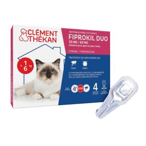 Fiprokil Duo 50mg / 60mg - Chat - Infestation Puces Tiques - 4 Pipettes de 0,5ml