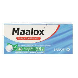 Maalox Menthe - Maux d'estomac Remontées acides - 40 comprimés à croquer