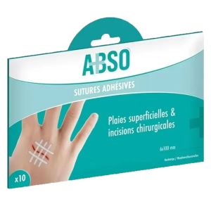 ABSO Sutures adhésives - Plaies superficielles Incisions chirurgicales - 6x100 MM - Boîte de 10