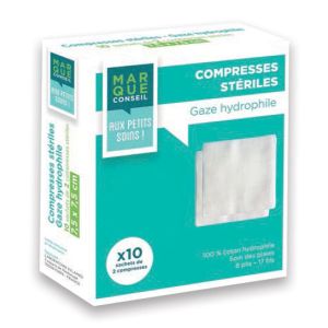 Compresses stériles - Gaze hydrophile - Boîte de 10
