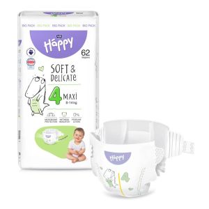 Couches bébé Happy - Soft & Delicate - Taille 4 Maxi 8-14 KG - 62 couches