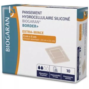 Pansement hydrocellulaire siliconé - Border+ - Ultra mince - 5x5CM - Par 10