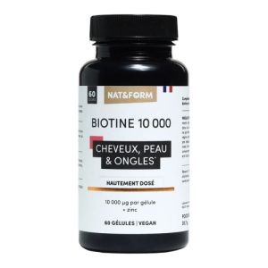 Biotine 10 000 µg - Cheveux Peaux et Ongles - 60 gélules