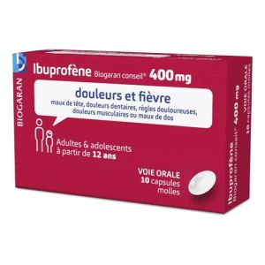 Ibuprofene 400 mg - Douleurs et Fièvre - 10 capsules molles