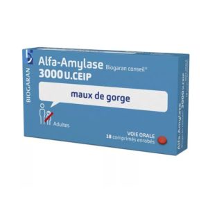 Alfa-Amylase 3 000 U - Maux de gorge - Adulte - 18 comprimés