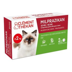 Milprazikan 16/40mg Chat - Traitements infestations mixtes - 2 comprimés
