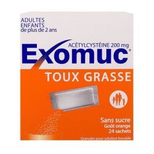Exomuc 200mg - Toux grasse - Goût orange - 24 sachets