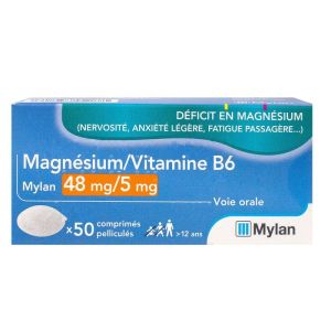 Magnesium Vitamine B6 Viatris - Mylan 48 mg / 5 mg - 50 Comprimés pelliculés