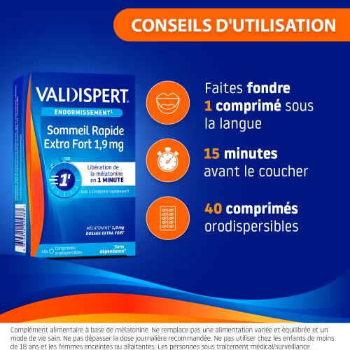 Valdispert Sommeil Rapide Extra Fort - Complément Plantes - 40 Pastilles