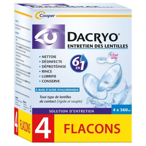 Dacryo - Entretien Lentilles - 4 Flacons de 360ml