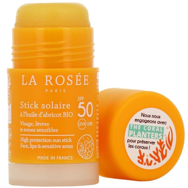 Stick Solaire à l'huile d'abricot BIO - SPF 50 - Visage et Zones sensibles - 15 ml