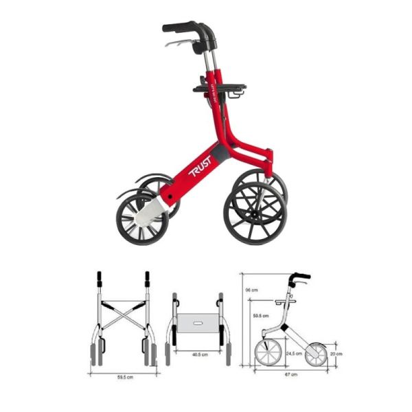Rollator 4 roues avec sac - Let's Go Out - Rouge