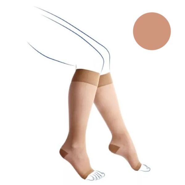 Venoflex Secret - Mi-Bas Femme - Classe 2 - Doré - Long - Pied Ouvert