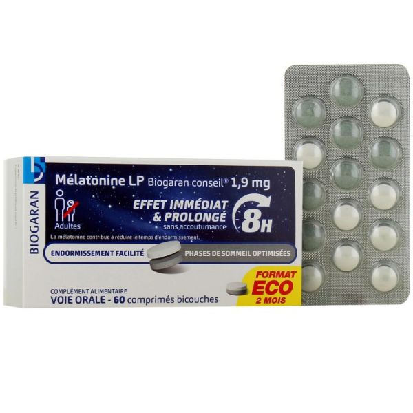 Mélatonine LP - Effet immédiat et prolongé 8h - 60 comprimés