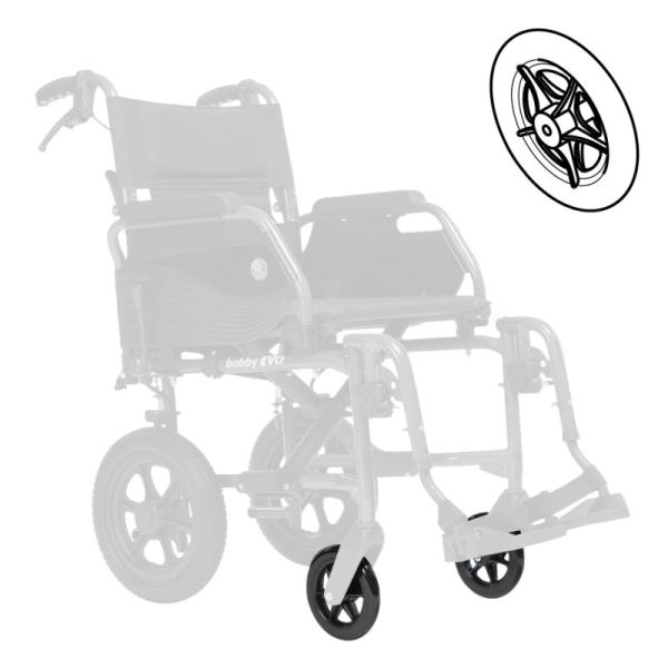 Roue avant pour fauteuil de transfert Bobby Evo - Noir