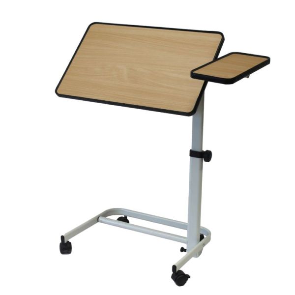 Table de Lit - Hauteur Réglable - Plateau Inclinable - avec Tablette Latérale Fixe - Hêtre - Diffusion