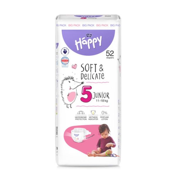 Couches bébé Happy - Soft & Delicate - Taille 5 Junior - 11-18 KG - 52 couches