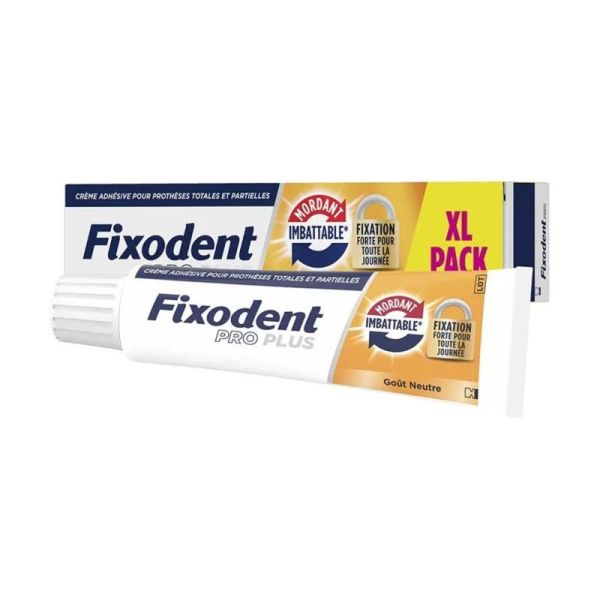 Fixodent Pro Plus Crème Adhésive Fixation Forte Mordant imbattable - Goût Neutre - 60 g