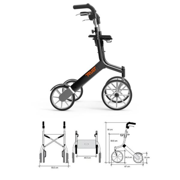 Rollator 4 roues avec sac - Let's Go Out - Noir