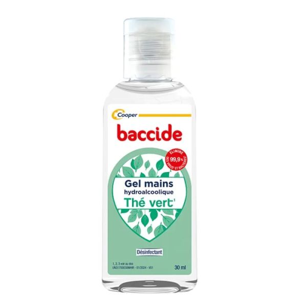 Gel hydroalcoolique Mains - Désinfectant - Thé vert - Flacon 30 ml