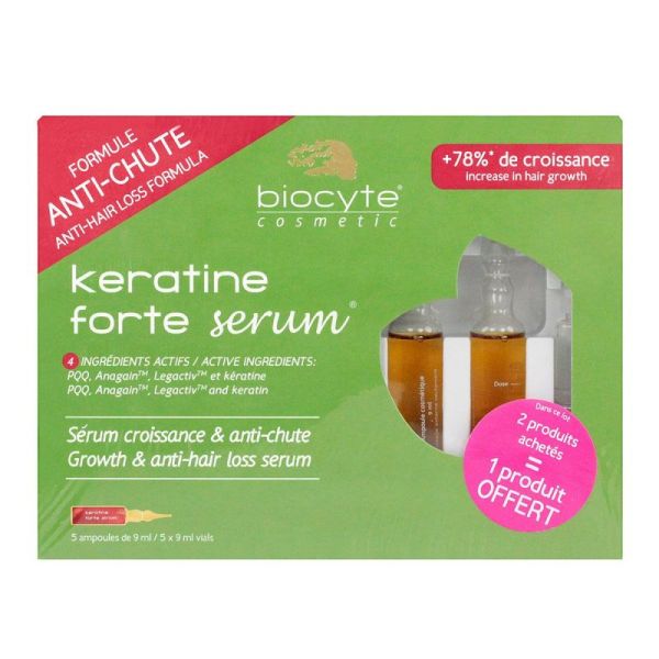 Keratine Forte Serum capillaire - Croissance et Anti-chute - 3x5 ampoules 9ml