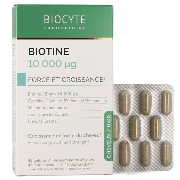Biotine 10000 µg - Force et Croissance Cheveux - 45 Gélules