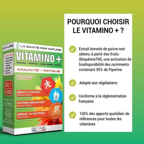 Vitamino+ - Fatigue Système immunitaire - 30 comprimés