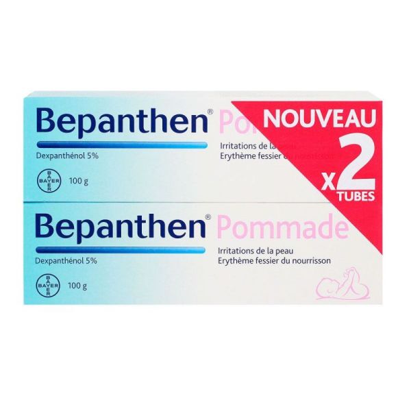 Bepanthen 5% - Pommade Irritation peau Fesses rouges Nourrisson - Lot de 2 x 100g