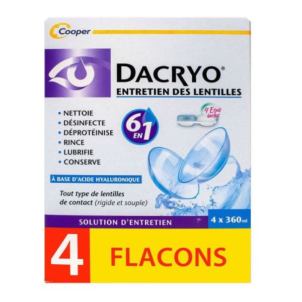 Dacryo - Entretien Lentilles - 4 Flacons de 360ml