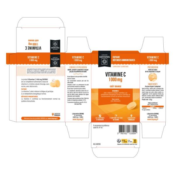 Vitamine C 1000MG - Fatigue Défenses immunitaires - 20 comprimés