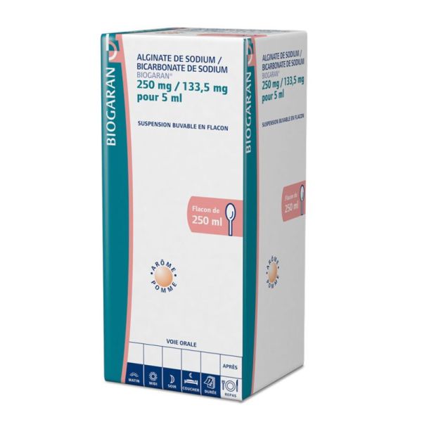 Alginate/Bicarbonate Sodium 250mg/133,5 mg/5 ml - Reflux gastro-oesophagien - Flacon 250ml