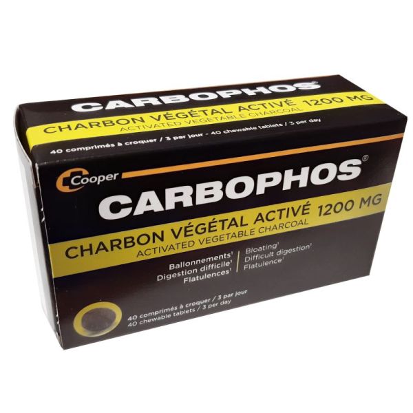 Carbophos - Charbon Végétal activé 1200 mg - Digestion difficile - 40 comprimés