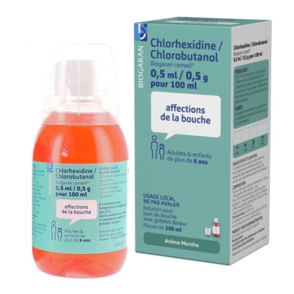 Bain de bouche Chlorhexidine / Chlorobutanol 0,5ml/05g pour 100 ml - Affections de la bouche - 200 ml
