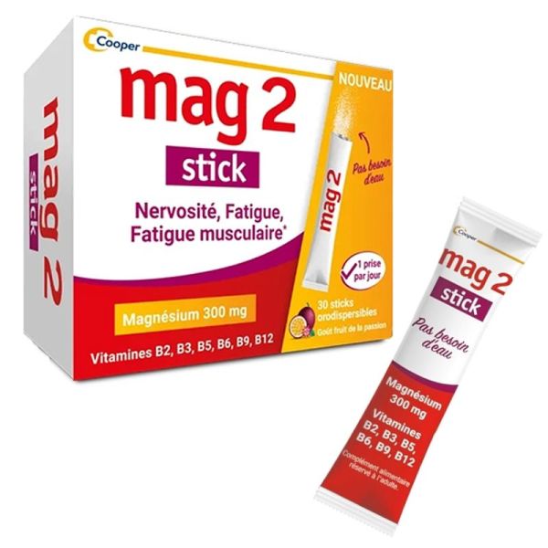 Mag2 Stick Magnesium 300mg - Nervosité Fatigue et Fatigue musculaire - 30 sticks