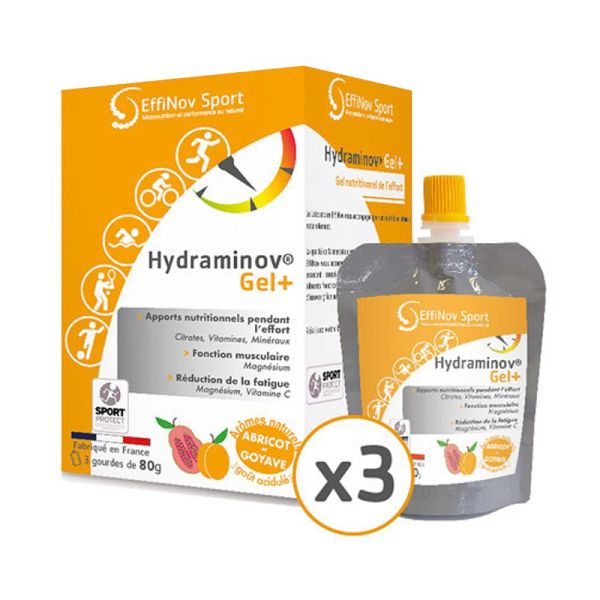 Hydraminov® Gel+ -  Apport nutritionnels pendant l'effort - 3 Gourdes 66ml