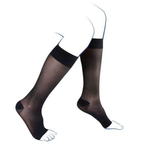 Venoflex Secret - Mi-Bas Femme - Classe 2 - Long - Pied Ouvert - Noir